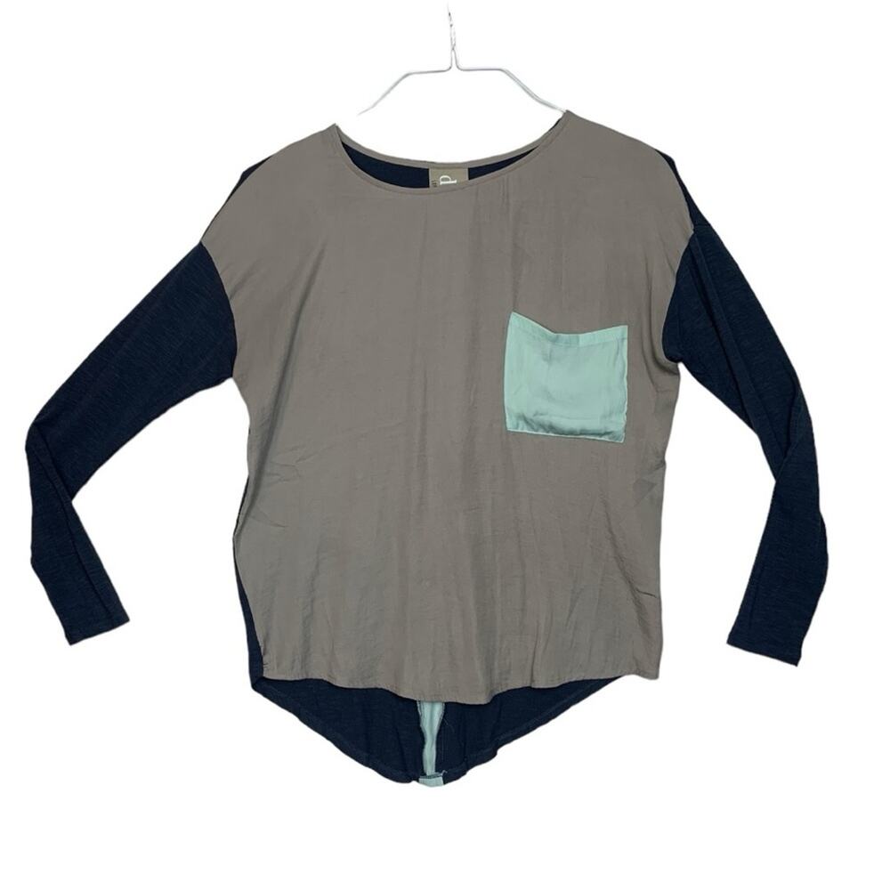 Dolan womens xs anthropologie colorblock long sleeve shirt casual basic tan blue